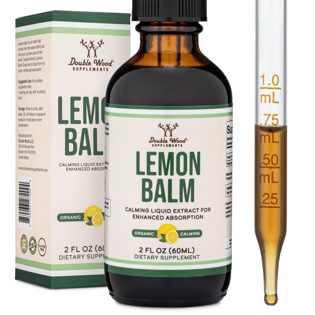 Doppio Legno Integratori Biologico Balm Tincture - per Digestione e Rilassamento 590mg - 2FL OZ, 120 Serve (migliore assorbito che capsule, ottimo per il tè di Balm di limone)
