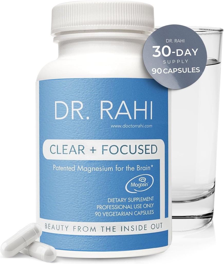 Magnesium L-Threonate Kapseln - Made in USA 90 Kapseln - Patentierte Formel für Gehirnunterstützung, Gedächtnis und Fokus - Non-GMO, Gentle Magnesium Supplement für Erwachsene - Klar und fokussiert von Dr. Rahi