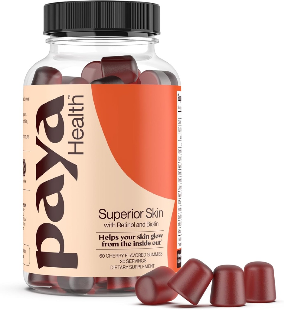 Hautretinol und Biotin-Gummien für klare, glatte Haut, Gesunde Haare & Nägel | Beilage mit Zink, Vitamine A, E und C | Non-GMO, Gluten-frei, Kirschen Geschmack, 60 Graf