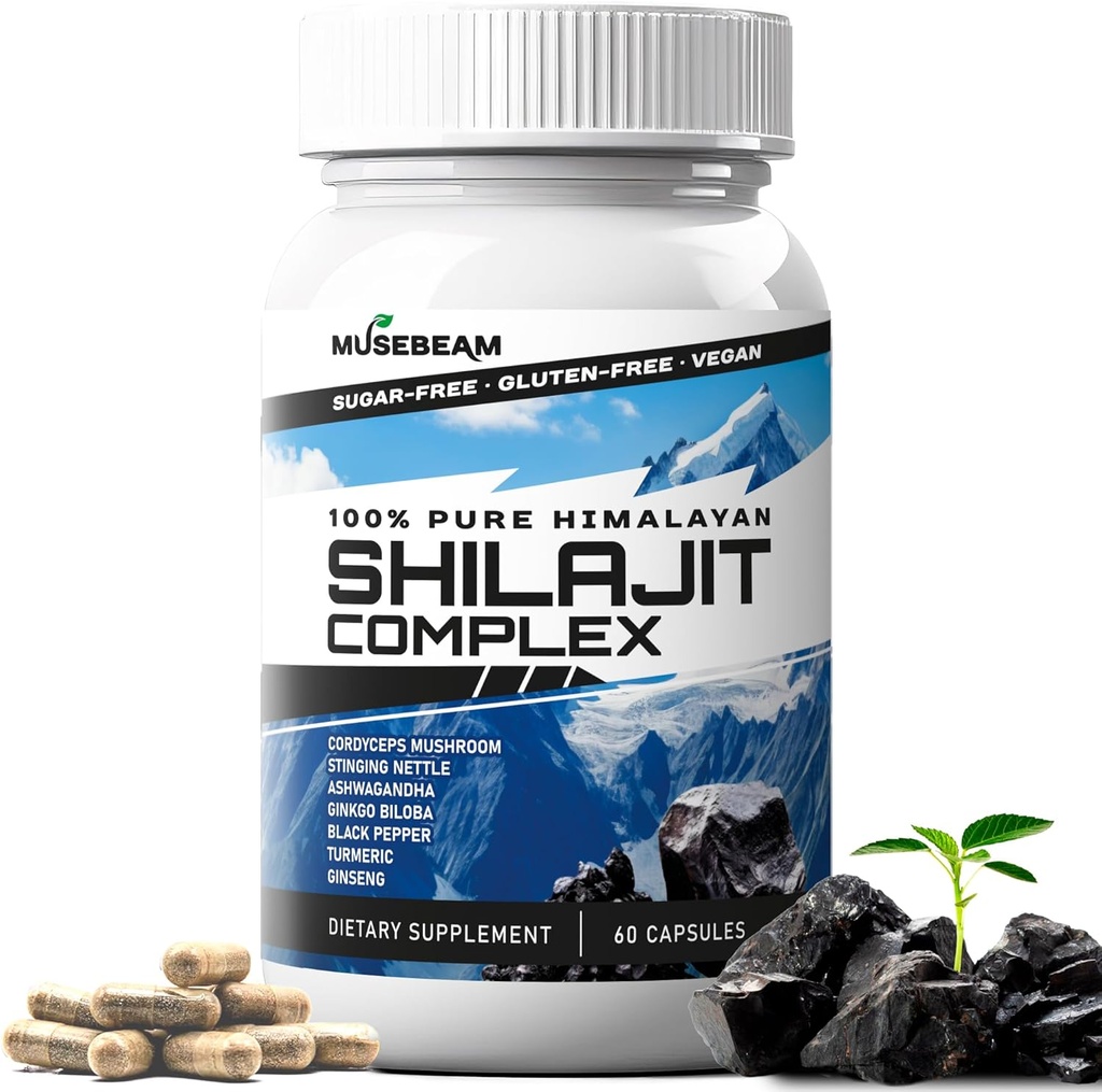 Himalayan Shilajit Kapseln Herren Frauen - Premium Himalaya Fulvic Säure Ergänzung Pillen - Ashwagandha Turmeric Ginkgo Biloba Ginseng Cordyceps Pilz Sting Nettle Schwarz Pfeffer