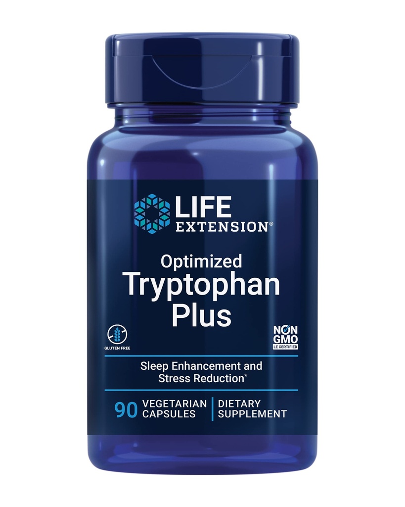Life Extension Optimized Tryptophan Plus 1000mg - L-Tryptophan Supplement mit Niacin und L-Lysine für gesunde Schlaf- und Stressreaktion – Glutenfrei, Non-GMO, Vegetarisch - 90 Kapseln