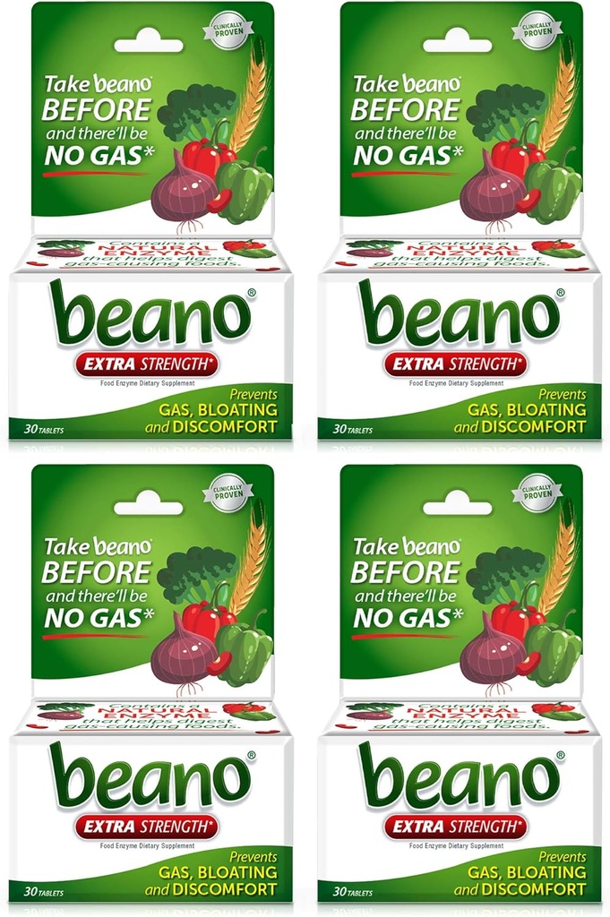 Beano Ultra 800, Prevenzione del gas e Supplemento dell'enzima digestivo, 30 CT, 4 Pack