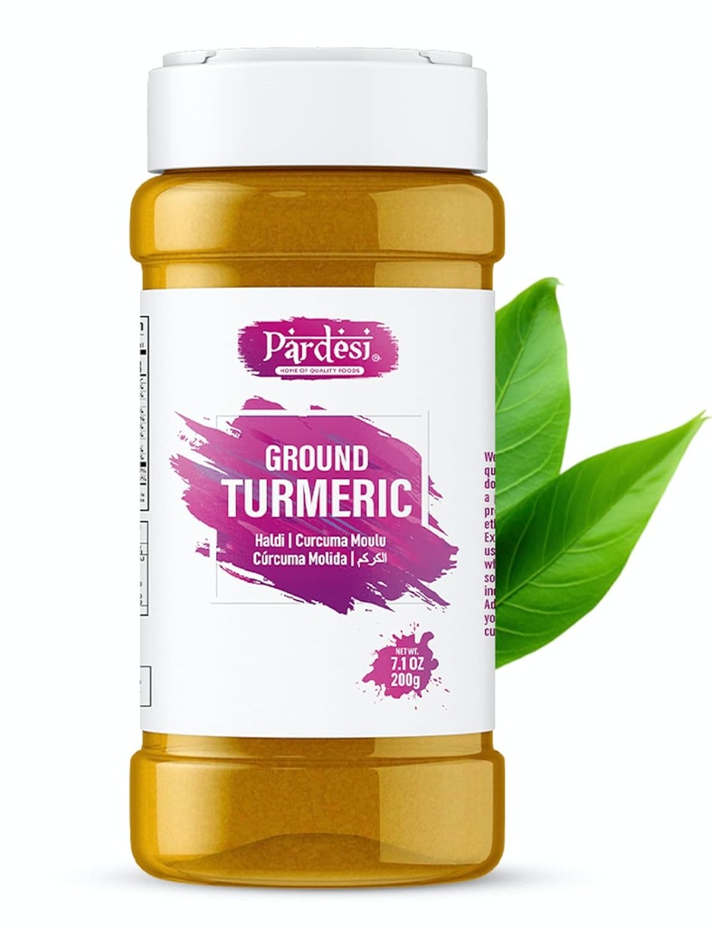 Pardesi radice curcuma polvere 8.11 OZ (230g) naturale, 100% curcumina terra io Haldi I NON OGM, origine indiana, facile da memorizzare vaso con Shaker - polvere curcuma, polvere tumerica, curcuma en Polvo 100% puro, sale libero - Vegan - Gluten Friendly I origine indiana