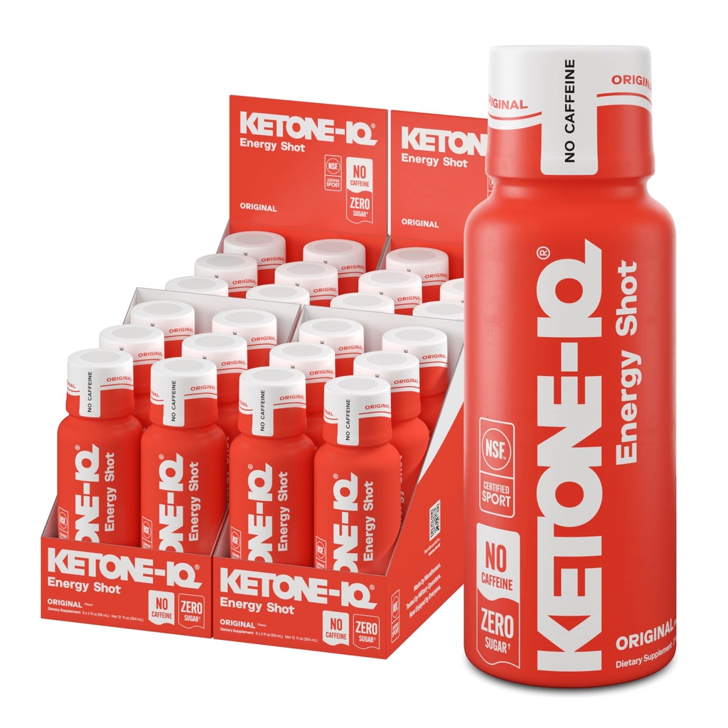Ketone-IQ Pas de Caffeine Cétones Exogènes Prises d'énergie - 24 Pack de boissons sans caféine avec 10g de Cétones - Sans sucre, sans sel et tout naturel (Original)