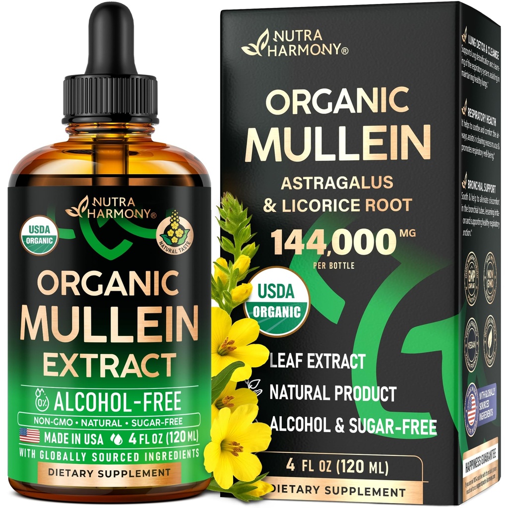 Gocce di Mullein per polmoni - USDA Organic Liquid - Mullein Leaf Extract Supplement - Made in Italy - Lung & Bronchial Cleanse for Smokers - Respiratory Health Support - As Tincture, Tea, Pills - 4 fl oz