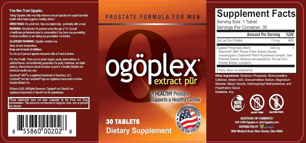 Ogoplex® | Men's Prostate Support Health Supplement mit Graminex® Swedish Flower Pollen, Saw Palmetto, Phytosterols & Lycopen - 1 A Day - 30 Tabletten (3 Pack)