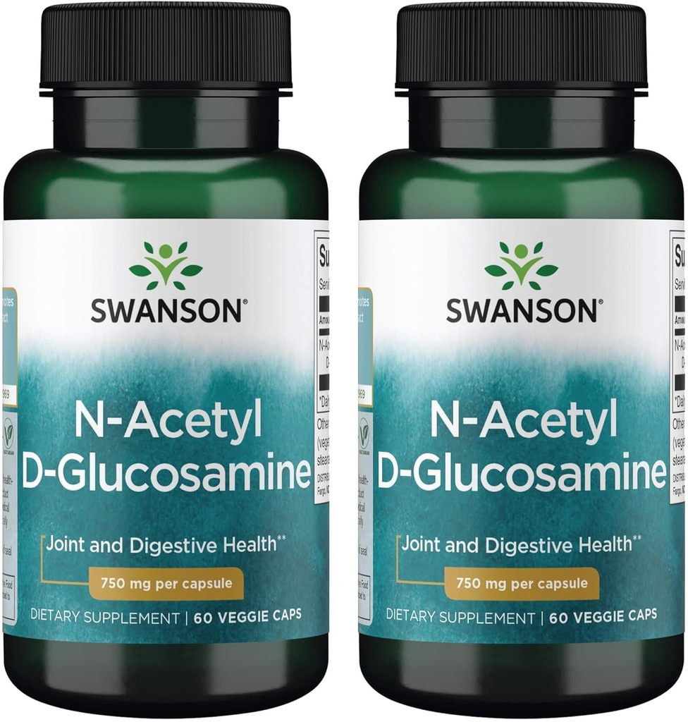 Swanson N-acétyl D-Glucosamine - Supplément naturel Promouvoir le soutien des articulations et la santé gastro-intestinale - Formule naturelle appuyant le cartilage sain - (60 capsules de Veggie, 750mg chacune) (2 boîtes)