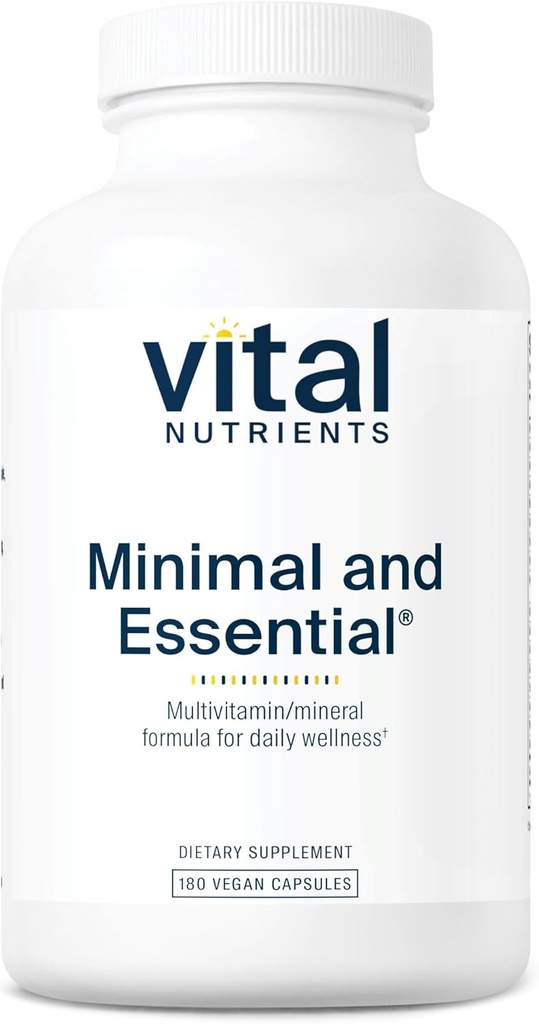 Vital Nutrients Minimal and Essential Multivitamin | Vegetariano Uno al giorno Multi Vitamina, Minerale, & Antiossidante Supplement* | Iron-Free | Gluten, Dairy, Soy Free | Non-GMO | 180 Capsule