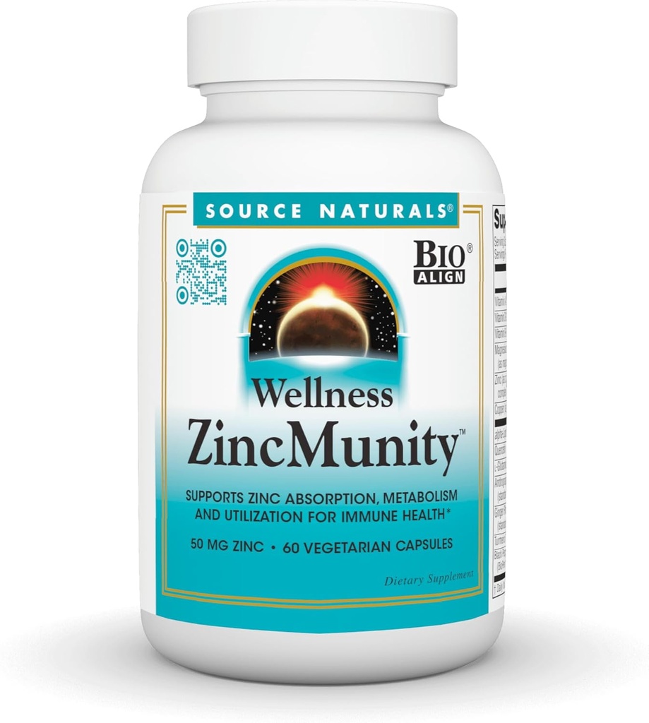 Fonte Naturals Wellness ZincMunity, Supporta l'assorbimento dello zinco, il metabolismo e l'utilizzo per la salute immunitaria*, 50 mg di zinco - 60 capsule vegetariane