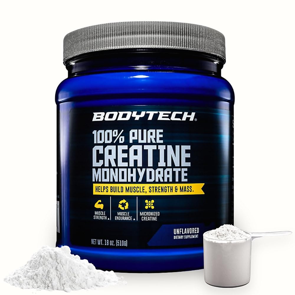 BODYTECH 100% poudre monohydratée de créatine pure - Creatine micronisée premium pour renforcer la force et la performance musculaires - soutient les muscles, la récupération et l'exercice accru (18oz/102)