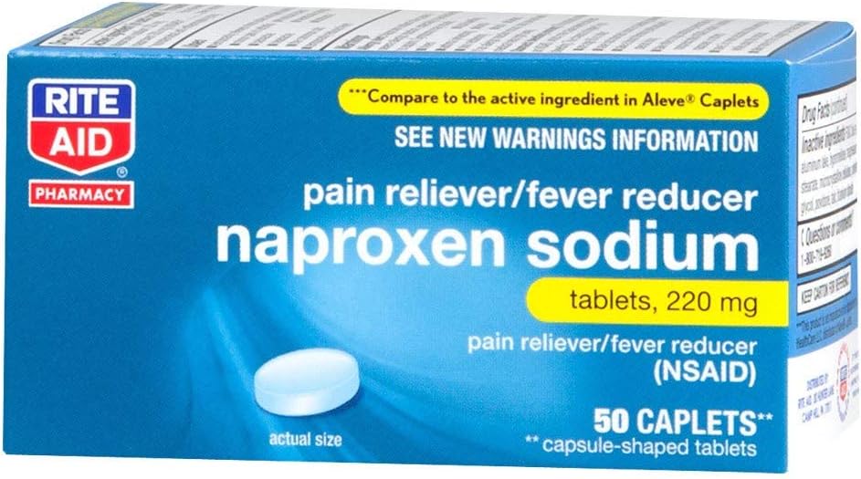 Rite Aid Naproxen Sodium Pain Relief Pills, 220 mg Caplets - 50 Comte AINS analgésique Récipient de douleur Récipient de douleur Récipient de douleur Récipient de douleur Récipient de douleur Récipient de douleur
