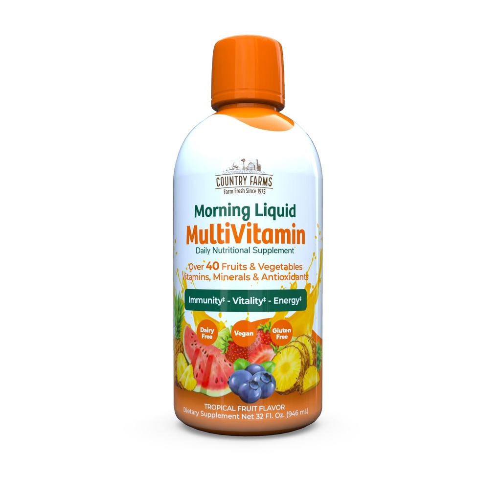 Country Farms Liquid Multivitamin, Vitamine und Mineralien für Immununterstützung und Energie, Kräutermischung, Vegan, Multivitamin für Frauen und Männer, Glutenfrei, Tropical Fruit Flavor, 32 fl oz