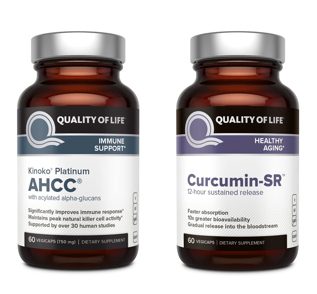 Qualité de vie Kinoko Platinum AHCC Extrait de champignons et Curcumine microactive SR - Immune Bundle