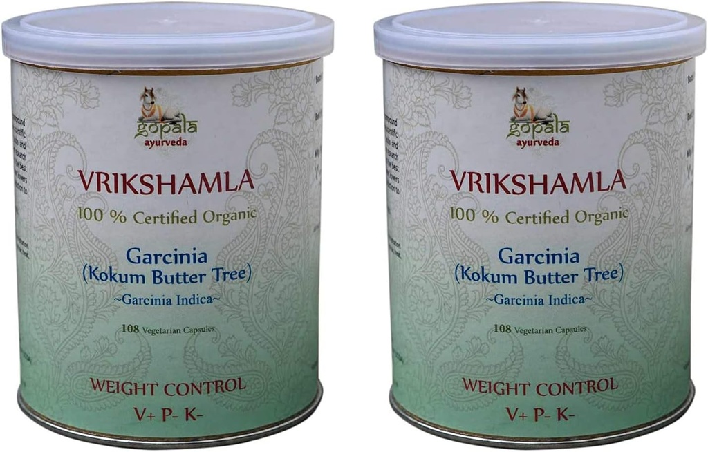 GOPALA AYURVEDA VRIKSHAMLA Capsule (USDA Certified Organic) Ayurvedic Herb 108 Vcaps di 500mg Ogni (Pack of 2)