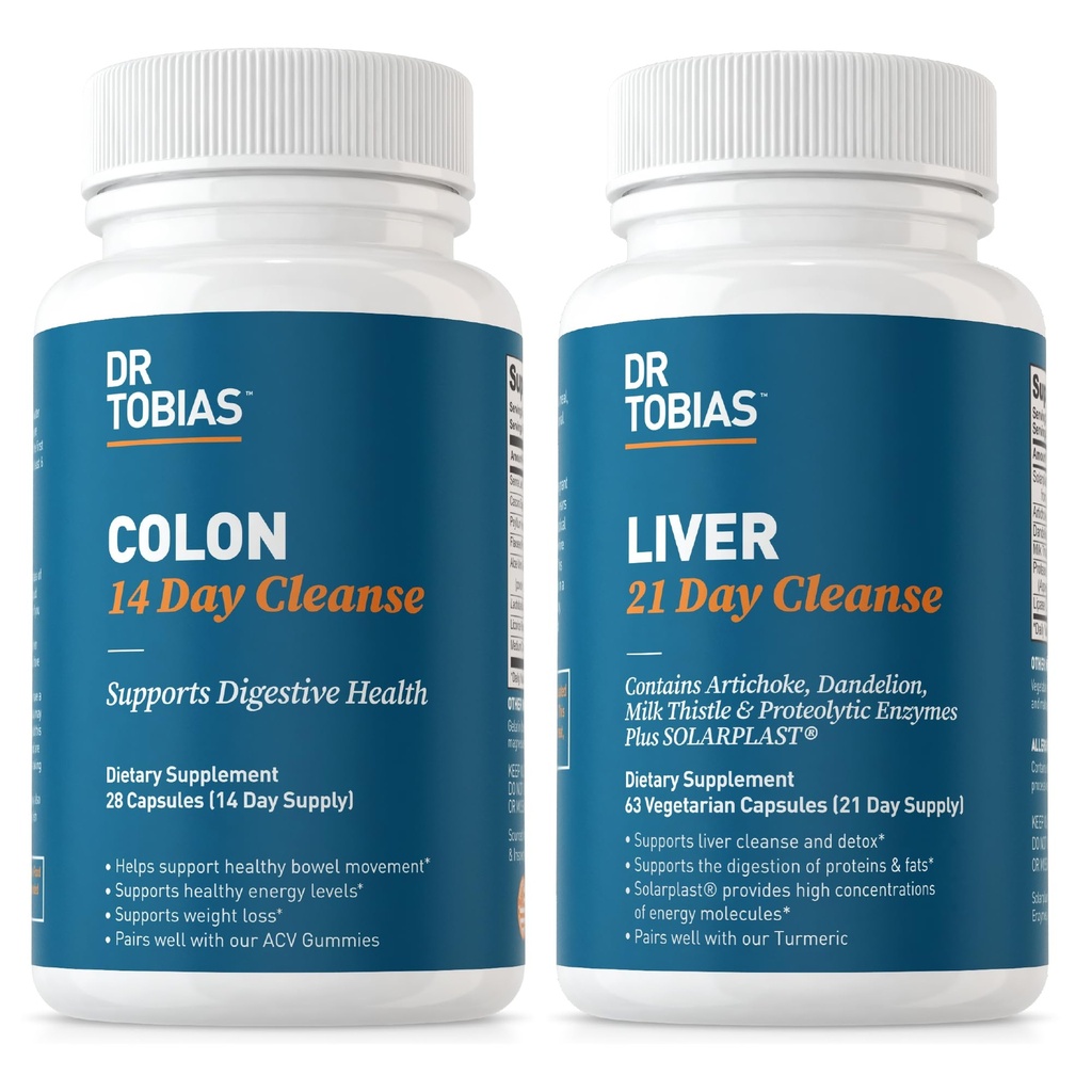 Dr. Tobias Colon 14 Day Cleanse & Liver 21 Day Cleanse Supplements, mit Fiber, Herbs & Probiotics, Solarplast, Artichoke, Milk Thistle, unterstützt Gut und Lebergesundheit.