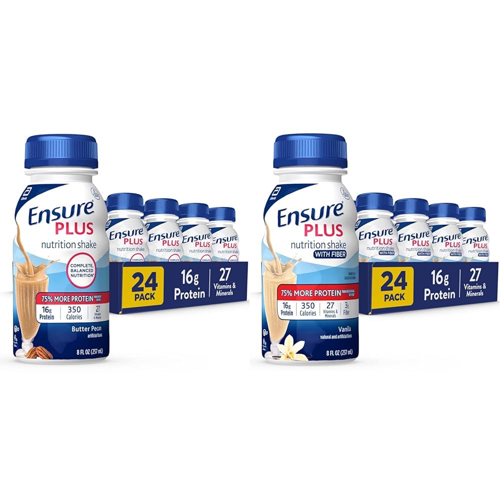 Assure plus de nutrition agiter avec 16 grammes de protéines et Assure plus de nutrition liquide agiter avec fibre, 16 grammes de protéines, Vanille, 8 Fl Oz bouteille (paquet de 24)