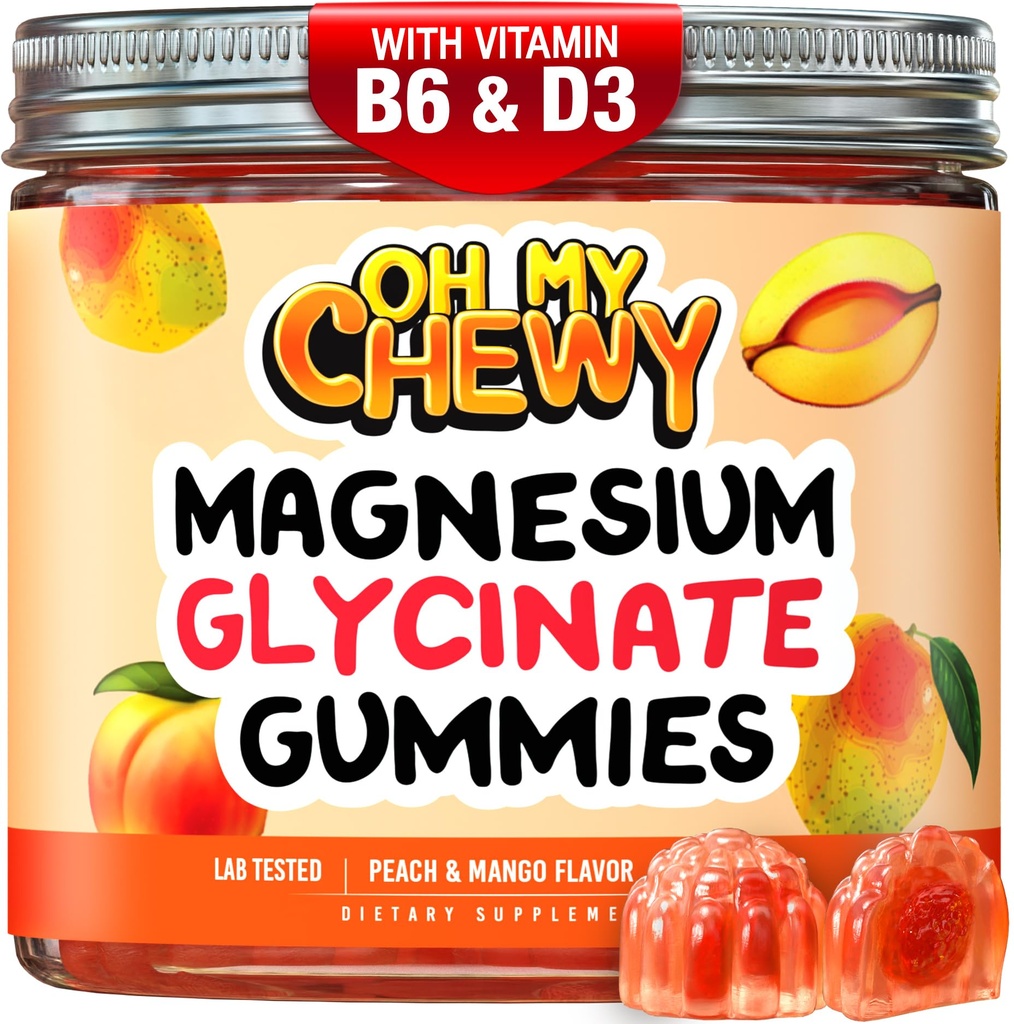 Center-Filled Magnesium Glycinate Gummis 400MG - Hohe Absorption für Kinder, Jugendliche & Erwachsene - Zuschlag für Schlaf, Beruhigung und Muskelentspannung mit B6 & D3 - Glutenfrei & Vegan freundlich - 120 Zähler