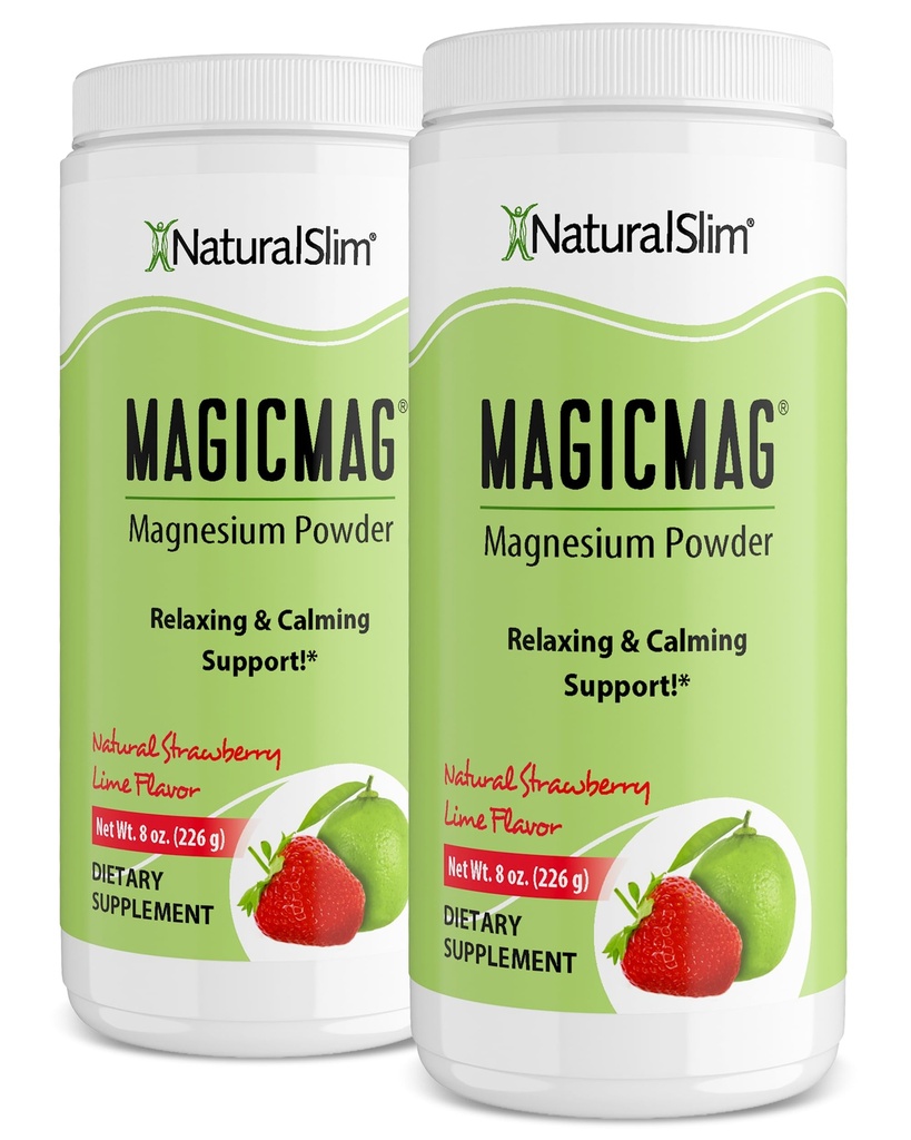 NaturalSlim Magicmag Pure Magnesium Citrate Powder – Stress, costipazione, muscolo e supporto cardiaco | Natural Strawberry & Lime Magnesium Supplement - 8oz Drink Mix (2 Pack)
