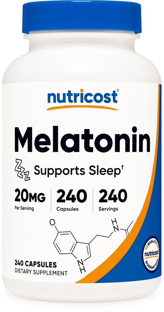 Nutricost Melatonin 20mg, 240 Capsule, Non OGM & Gluten Free