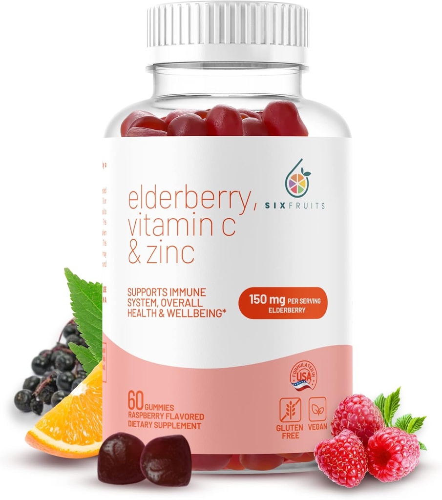Gummées de mûre aînée bio avec Zinc et vitamine C. Gummées de mûre aînée végétalienne pour les adultes.