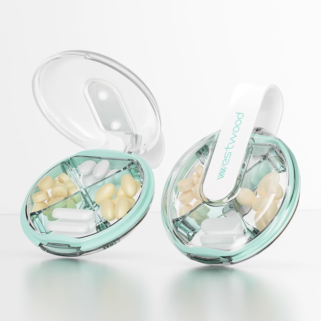 Kleiner Pillen-Gehäuse, niedliche Pillen-Box für Geldbeutel und Tasche, 4 Kompartment abnehmbare Pillenhalter, Portable Travel Pille Organizer für Vitamine, Ergänzungen, Fischöle (Grün)