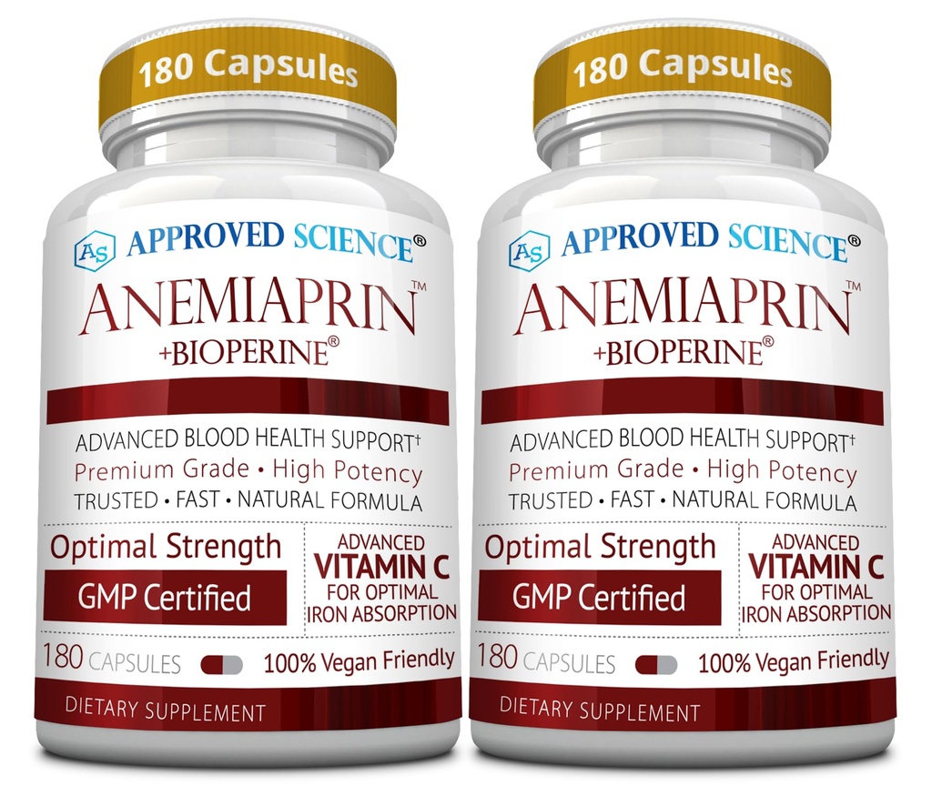 Genehmigte Wissenschaft Anemiaprin - Absorbierbares Eisen, Vitamin C - Gentle On Stomach - 380 Kapseln - 6 Monate Versorgung - Non-GMO, Vegan