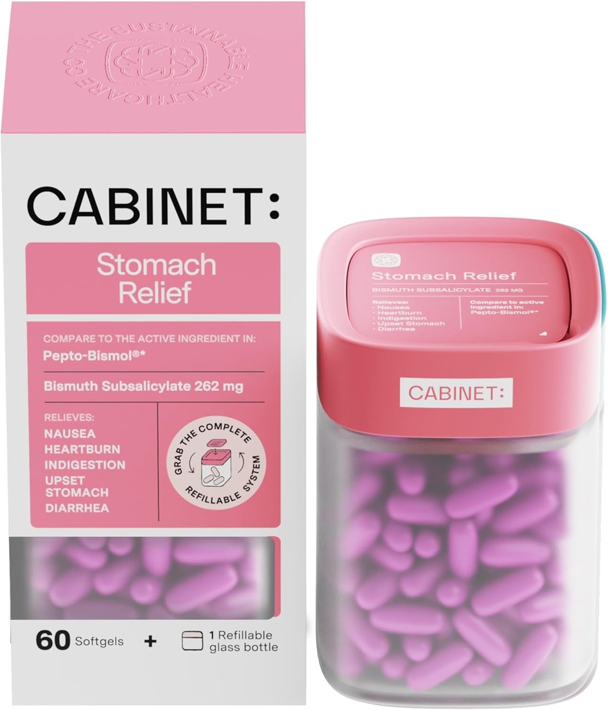 Kabinett: Stomach Relief Bismuth Subsalicylate 262mg, 60 Count | Anti-Diarrheal Relief für Upset Stomach und Indigestion (Starter Kit)