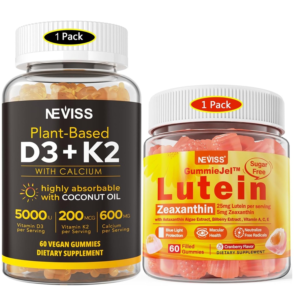 NEVISS Zuckerfrei Lutein Gummi 60 Zähler + Vitamin D3 Gummi 60 Zähler