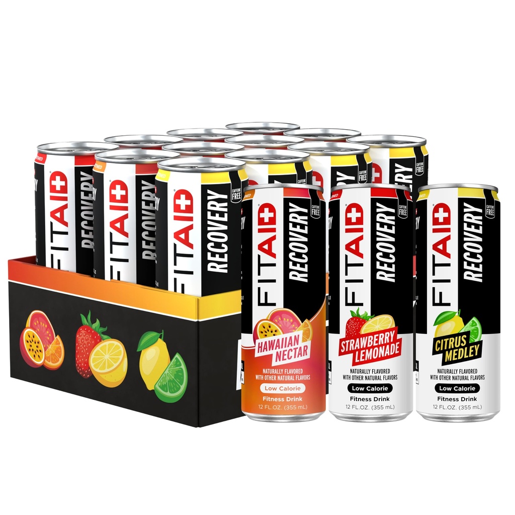 FITAID Recovery Blend, Variété Pack, BCAAs, Glucosamine, Electrolytes, Oméga-3s, Thé vert, 100% propre, Paléo, Vegan et sans gluten, naturellement sucré et aromatisé, boîtes de 12 oz (paquet de 12)