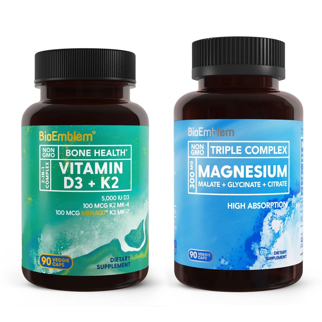 BioEmblem Triple Magnesium Complex Paar mit Vitamin D3 K2