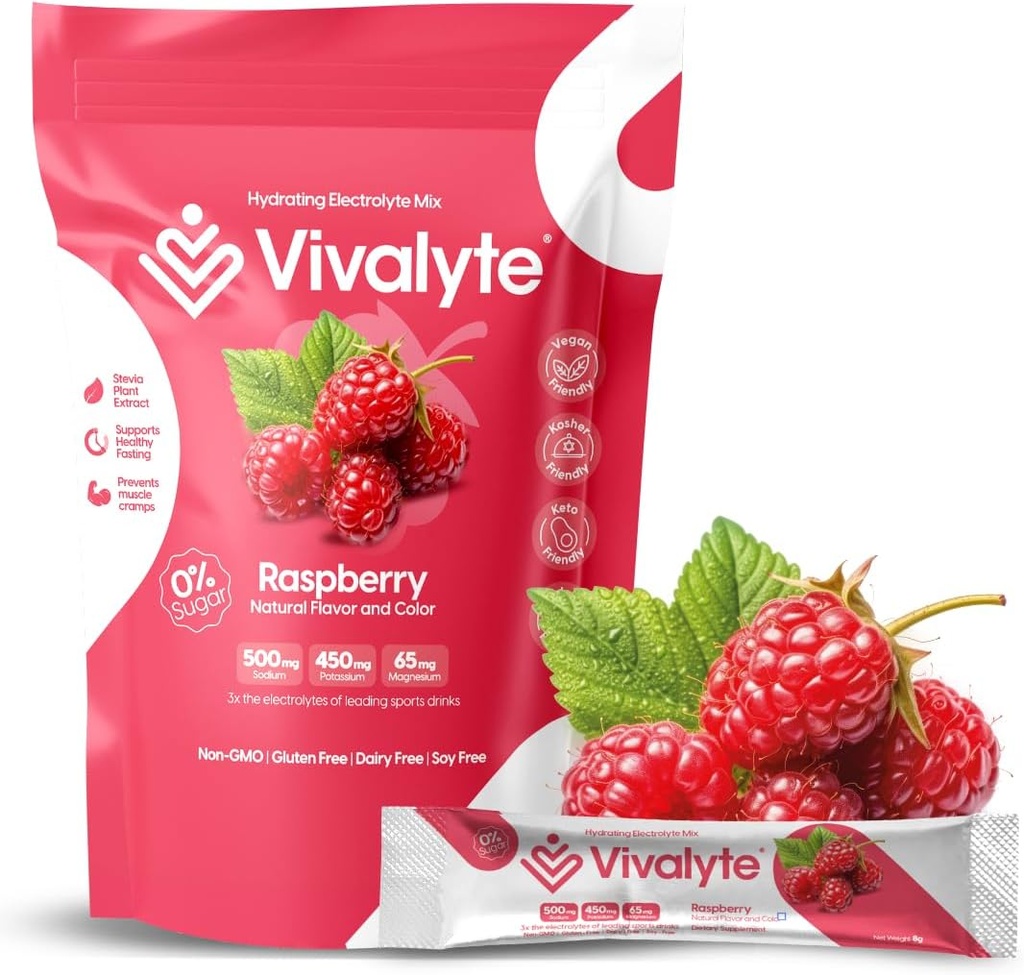Elektrolyt-Pulver kein Zucker Stevia Sweetened 100% natürliche Hydration Packets - 20 Count | Natrium, Kalium Citrat & Magnesium L-Threonat (5.64, Himbeer)