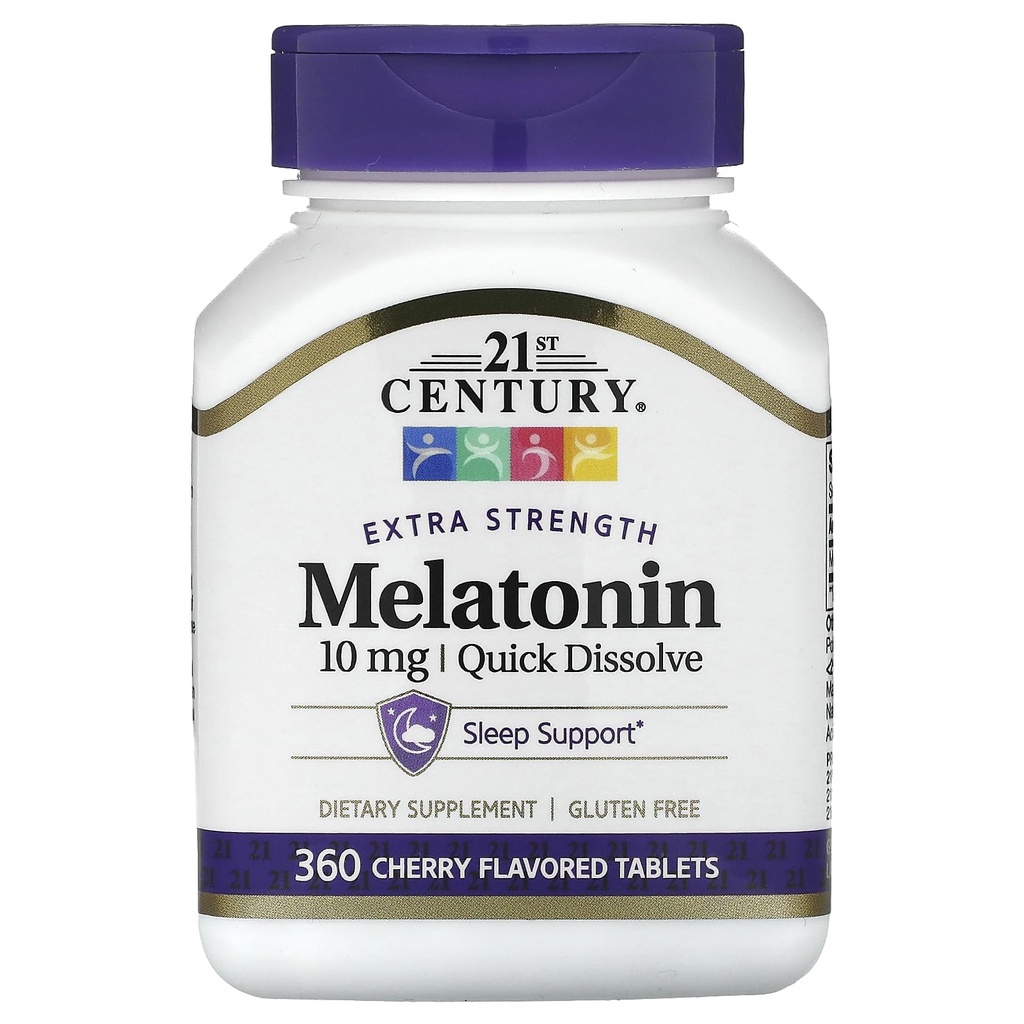 21st Century Melatonina ad alta resistenza, Smalto rapido, Ciliegia, 10 mg, 360 compresse
