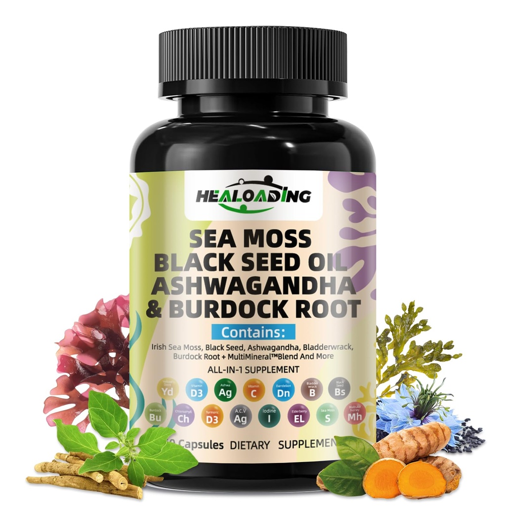 Sea Moss Capsules:Wildcrafted Bio Irish Seamoss & Bladderwack - Riche en minéraux, soutient la santé thyroïde, la digestion, la peau et le système immunitaire - végétalien, non-OGM