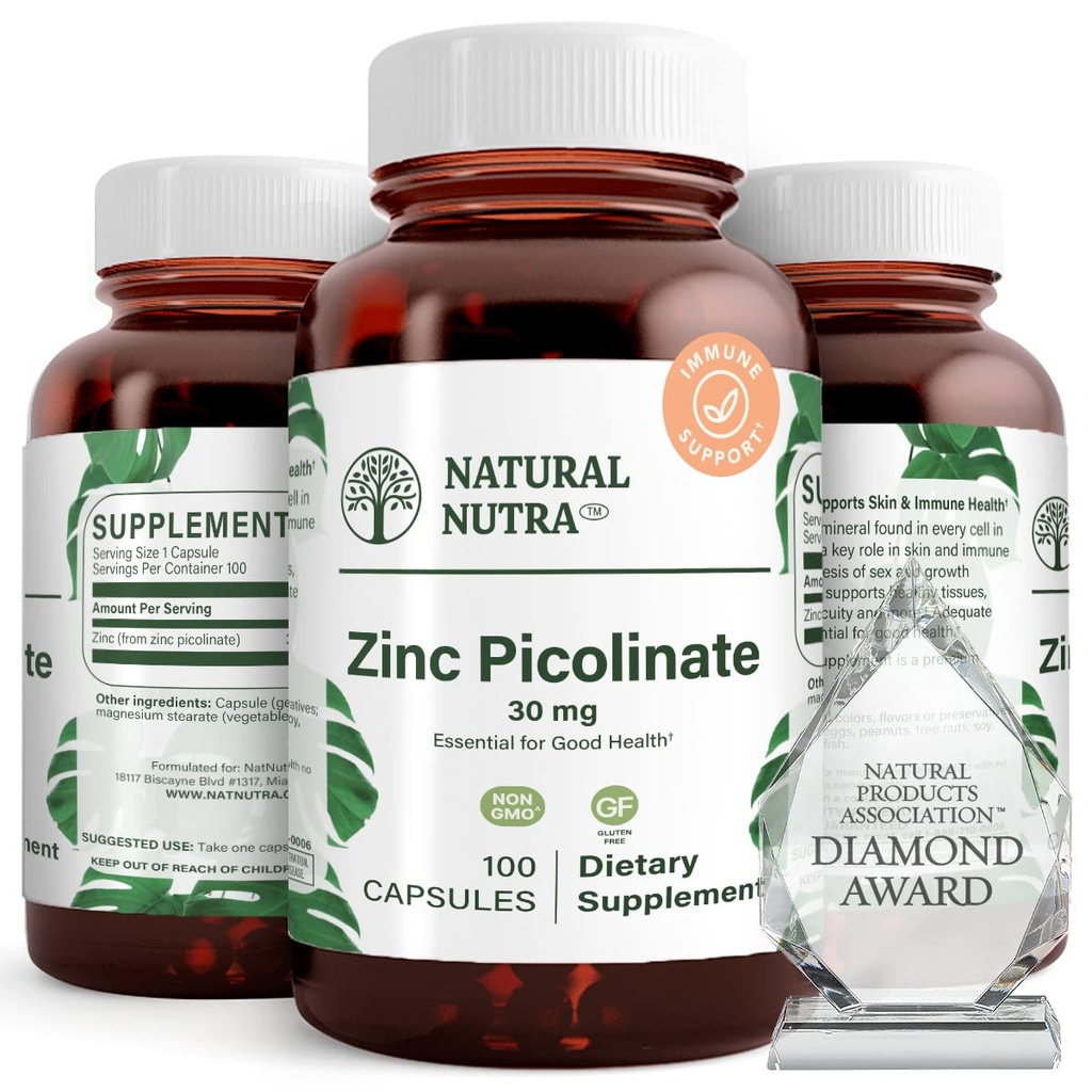 Natürliche Nutra Zink Picolinate 30 mg, doppelte Stärke, Rohe und reine, hochverfügbare Ergänzung für Wachstum und Immununterstützung, hilft Hautgesundheit zu fördern, hilft Stoffwechselsystem 100 Kapseln zu unterstützen