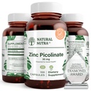 Natürliche Nutra Zink Picolinate 30 mg, doppelte Stärke, Rohe und reine, hochverfügbare Ergänzung für Wachstum und Immununterstützung, hilft Hautgesundheit zu fördern, hilft Stoffwechselsystem 100 Kapseln zu unterstützen