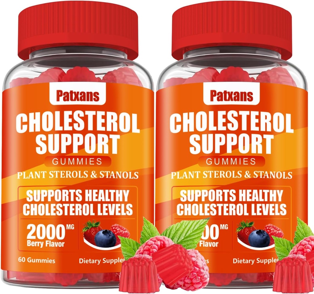 Gommies de soutien au cholestérol, contenant 2000 MG de stérols et de stérols végétaux, Gommies de complexe de cholestérol, soutien de niveaux de cholestérol sains, soutien énergétique, mélange d'arôme de baies, 120 Cts