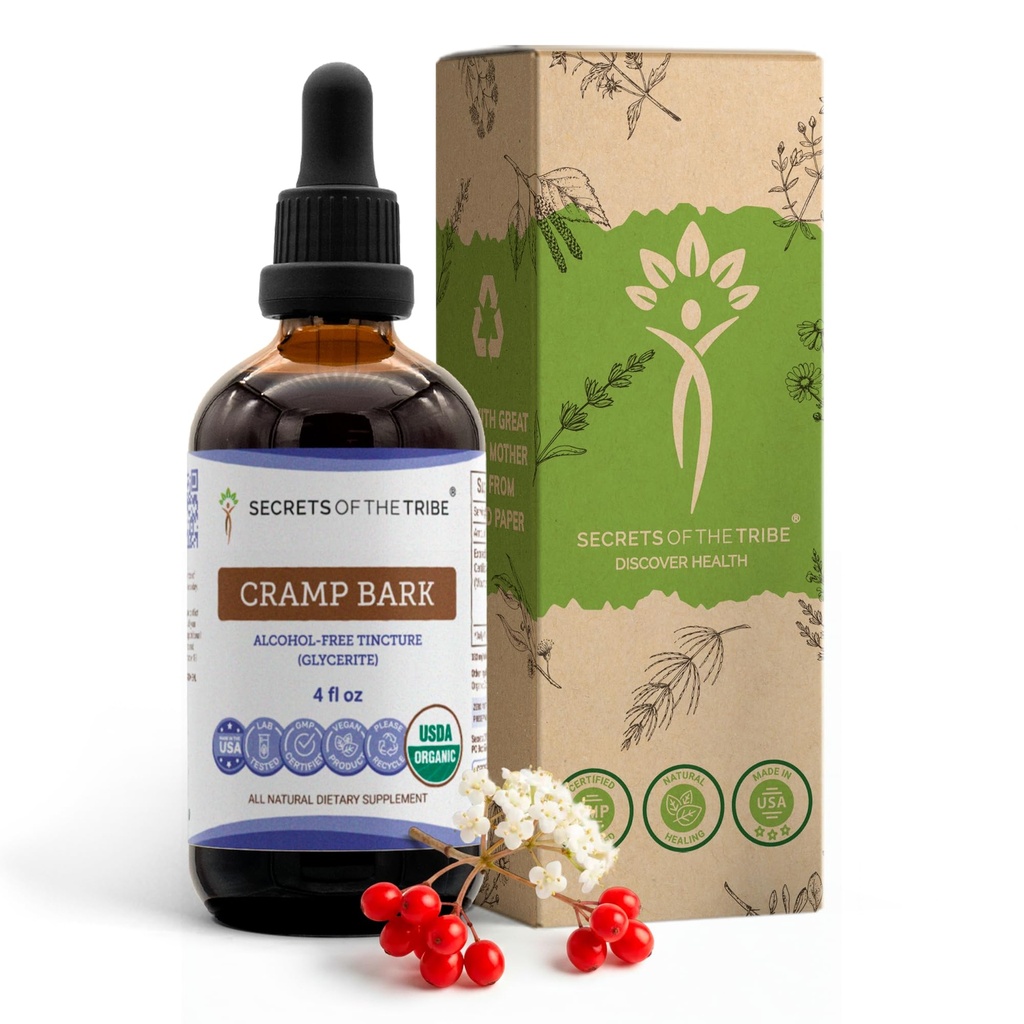 Segreti della Tribe Cramp Bark USDA Organic | Alcohol-Free Extract, High-Potency Herbal Drops