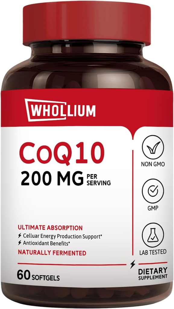 CoQ10 200mg par portion, huile d'olive extra vierge, ultra absorption, naturellement fermenté, supplément Coenzyme Q10, production d'énergie, coeur sain, anti-âge, 60 softgels