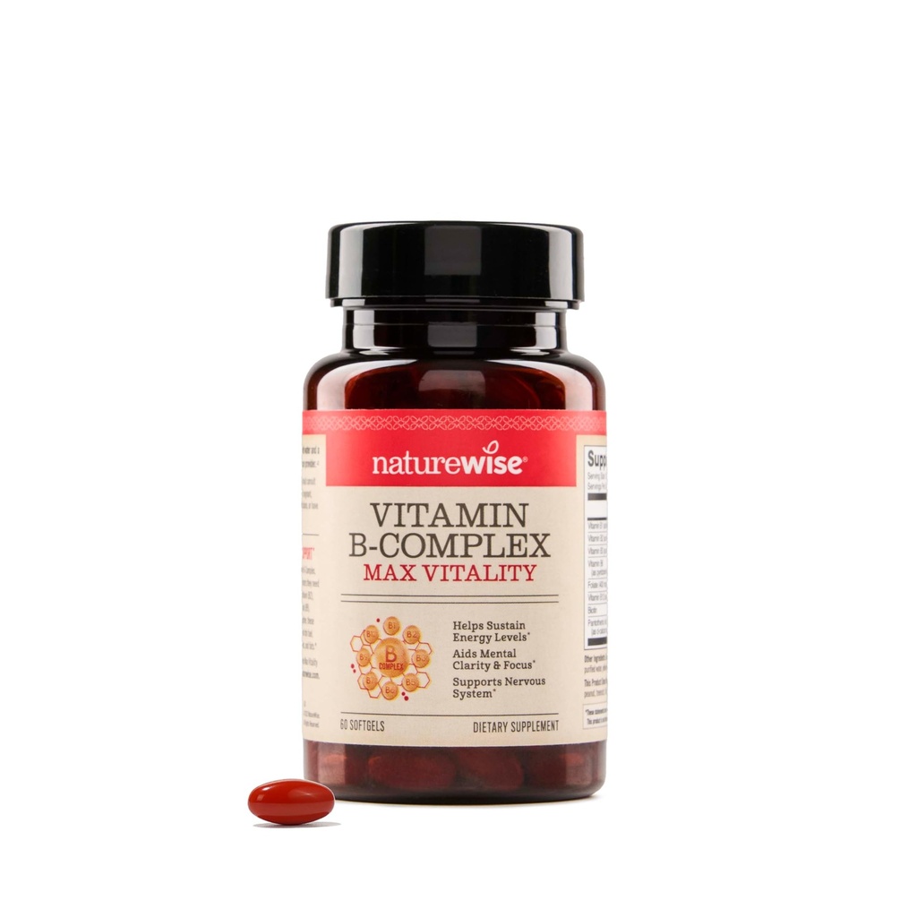 Complexe de vitamine B NatureWise pour les femmes et les hommes - avec biotine à l'acide folique B1 B2 B3 B6 B12 - Soutien énergie cellulaire et clarté mentale - sans gluten et sans lait, sans OGM - 60 softgels[2-Mois]