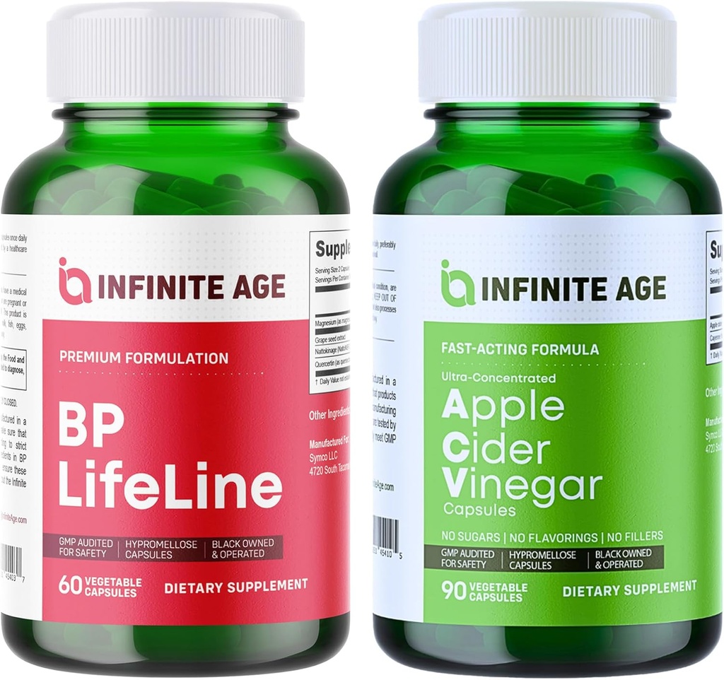 AGE INFINITE Wellness Bundle - BP Lifeline Supplément de soutien de santé cardiaque 1030mg, Capsules de vinaigre de cidre de pomme 1950mg - Fabriqué aux États-Unis