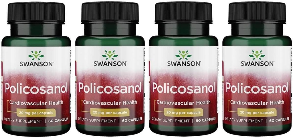 Swanson Policosanol - Supplement unterstützt Herz-Kreislauf-Gesundheit - Alle natürlichen Formeln hilft Gute Herz-Gesundheit & Funktion - Hilft Pflege gesunden Cholesterol-Levels (60 Kapseln, je 20mg) 4 Pack