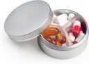 Small Pill Case 3 Komponenten, Metall Runde Tragbare Pille Box, Wasserdichte Reise Pille Organizer, Pocket Purse Medizin Vitamin Holder EDC Container (Silber)