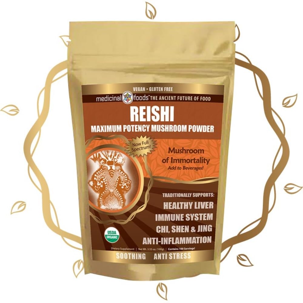 Heilmittel Reishi Pilzpulver - Höchste Potenz, Voll-Spektrum, Beruhigend, Anti-Stress, Für Glattwaren & Tee, Bio, Vegan, Non-GMO, Glutenfrei (100 Portionen)