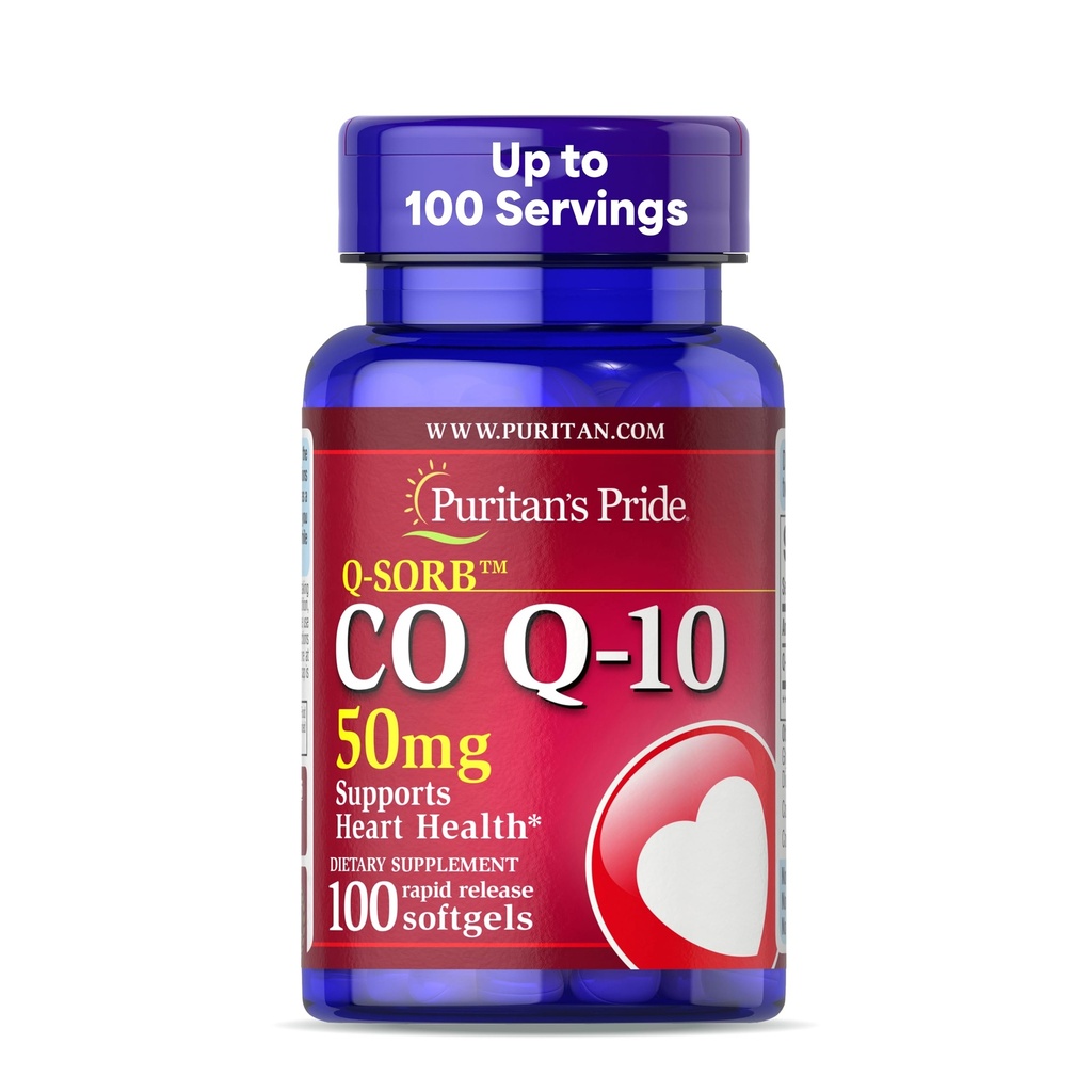 Puritan's Pride Coenzym CoQ10 50mg, Nahrungsergänzungsmittel für Herzgesundheit, Blutdruck, Mund-Gummi-Gesundheit und gesunde Aging-Unterstützung, 100 Servietten, Schnellfreigabe Softgels