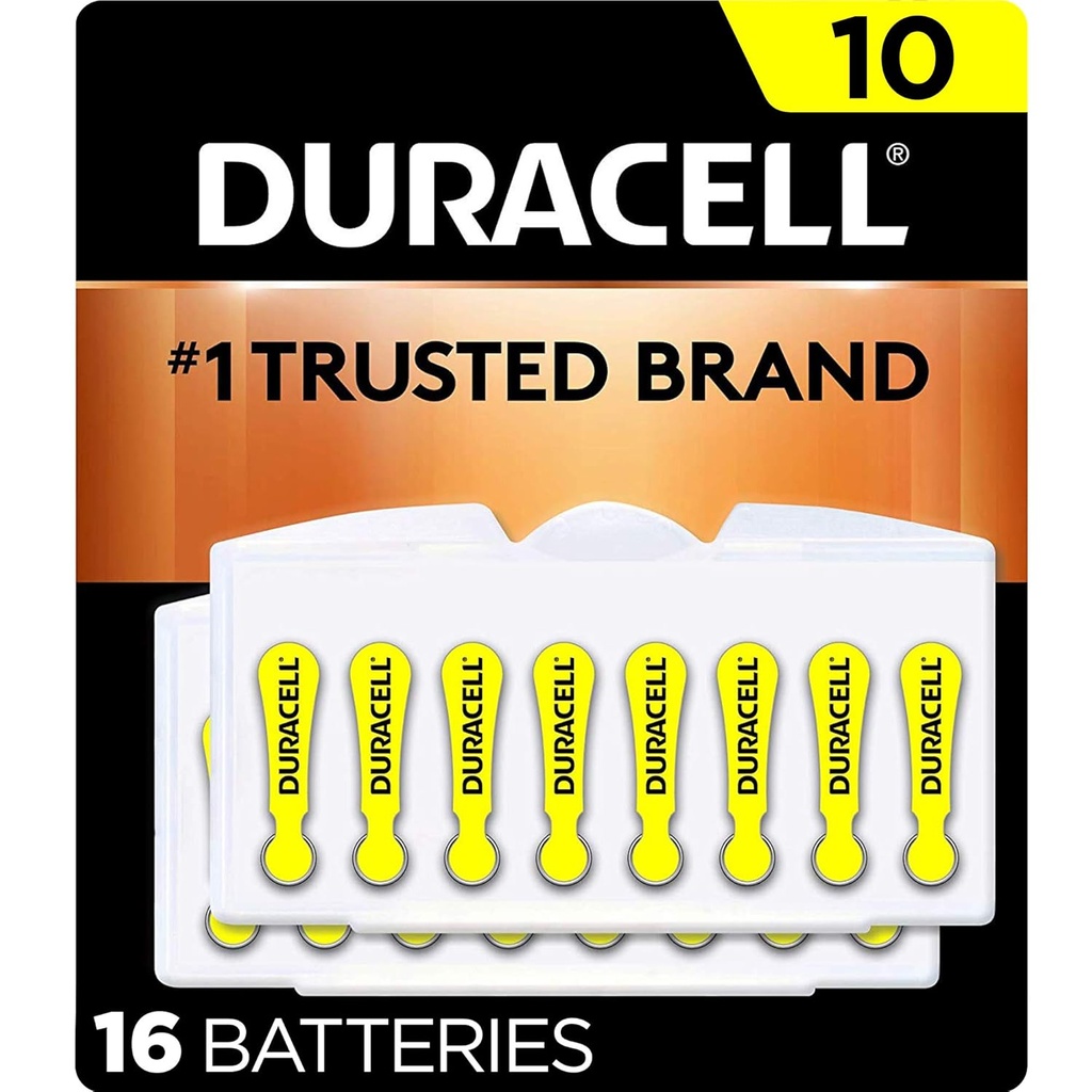 Duracell Hörgerät Batterien gelbe Größe 10, 16 Count Pack, 10A Größe Hörgerät Batterie mit Long-Lasting-Power, Extra-Long EasyTab Install für Hörgeräte