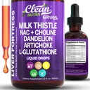 Clean Nutraceuticals Milk Thistle NAC Liver Cleanse Detox & Repair Supplement Liver Support Liquid Drops with Dandelion Extract, Artichoke, Chanca Piedra, Choline, L-Glutathione, Burdock, Schisandra