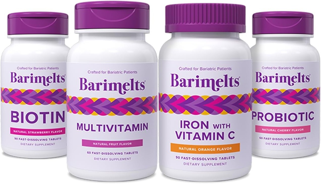 BariMelts Chirurgia Post-Bariatrica completa Bundle - Multivitamin, Ferro con Vitamina C, Biotina e Probiotici