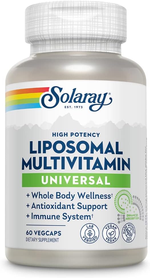 SOLARAY Multivitamina liposomica per uomini e donne, alta potenza, vitamina C di assorbimento potenziato, vitamina D, biotina, metilico B-12, digestione di odori neutro e geniali, 30 Serve, 60 VegCaps