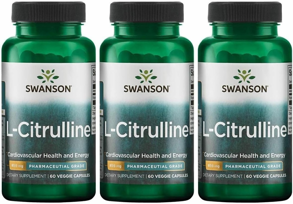 Swanson L-Citrulline - Supplemento naturale Promuovere la salute cardiovascolare e il supporto energetico - Aiuta ad aumentare la Circolazione - (60 capsule, 850 mg ogni) (3 pacchetto)