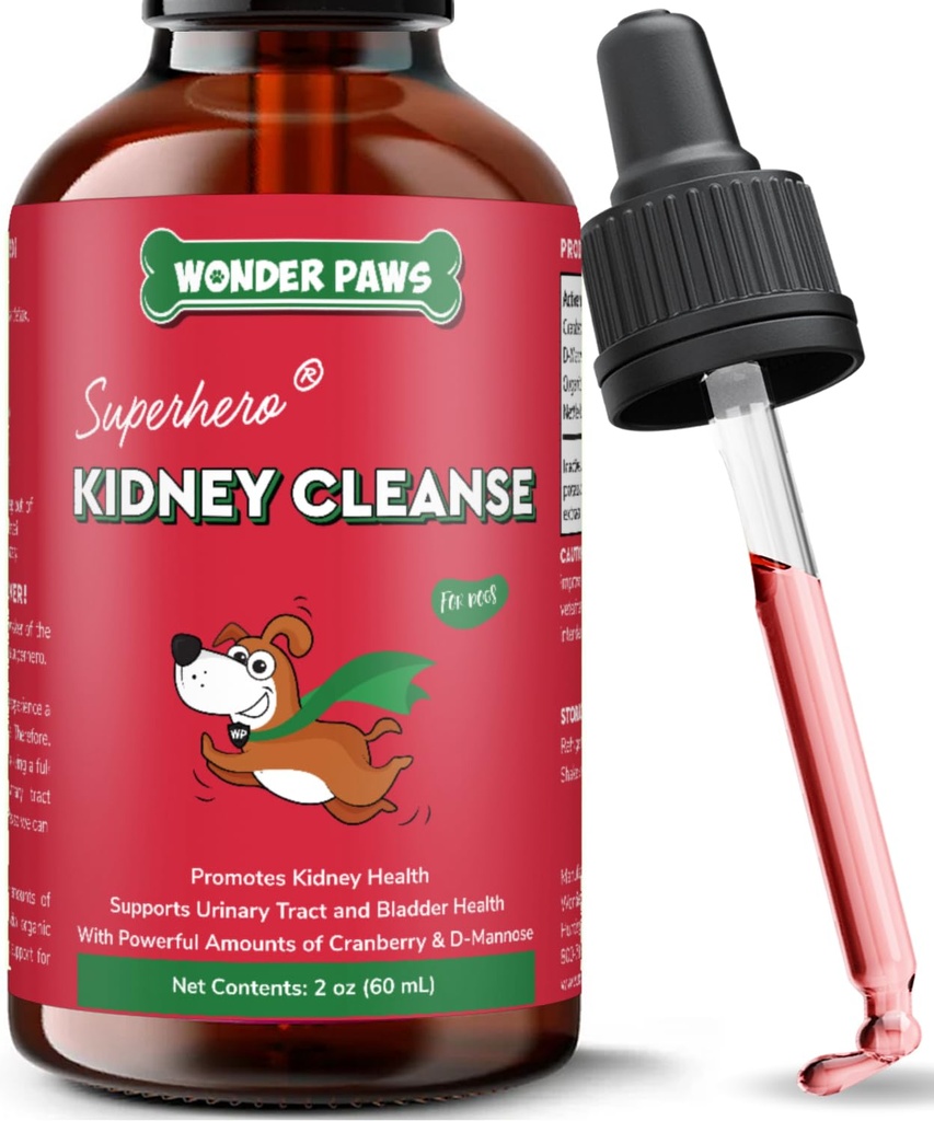 Wonder Paws Premium Rein Support for Dogs – Supplément de canneberge pour chiens – Traitement UTI pour chiens – Supports Bladder, Detox, Urinary & Rein Health – Supplément de rein liquide pour chiens 2 oz (60ml)